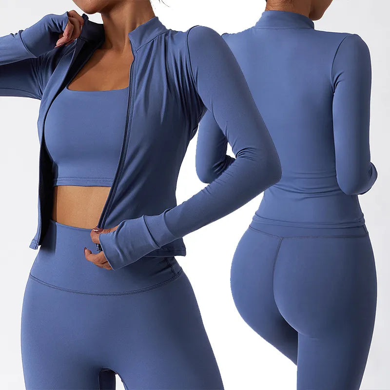 Women's Gym Set - Leggings, Sports Bra, and Sports Jacket (3-Piece)